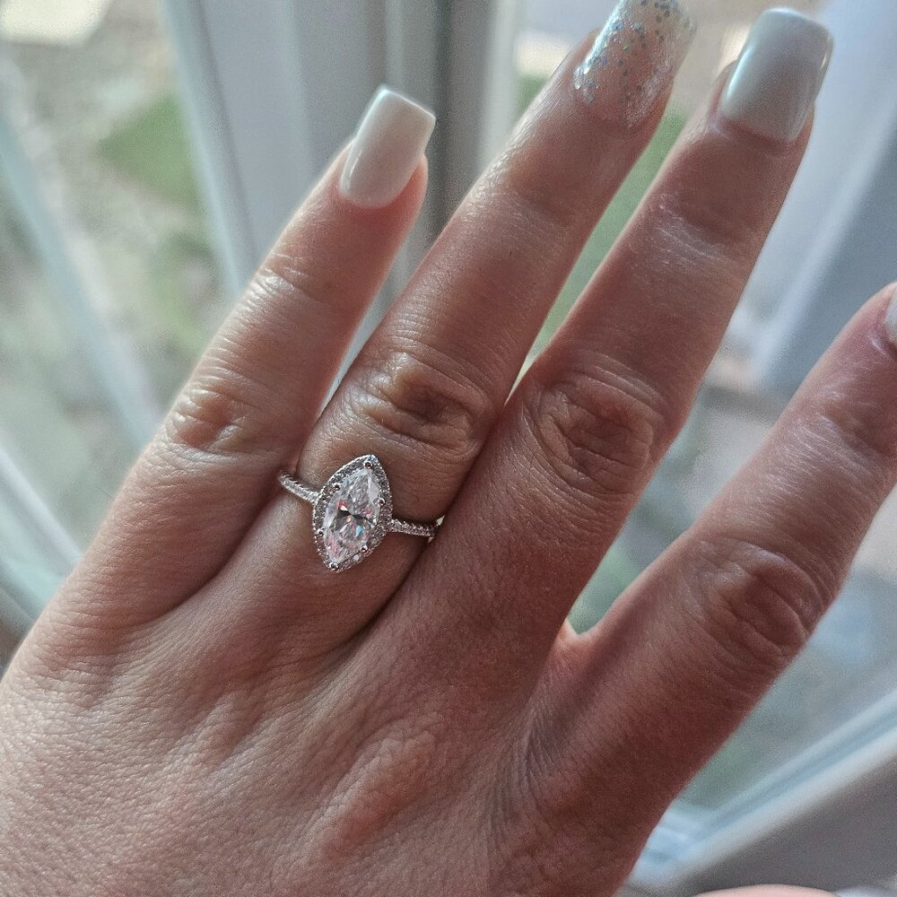 Marquise Cut Moissanite Engagement Ring, Statement, Size 6, Halo, Gift for her